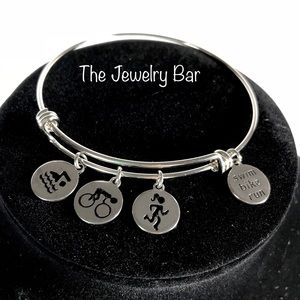 Rhodium Triathlon bangle bracelet Swim Bike Run
